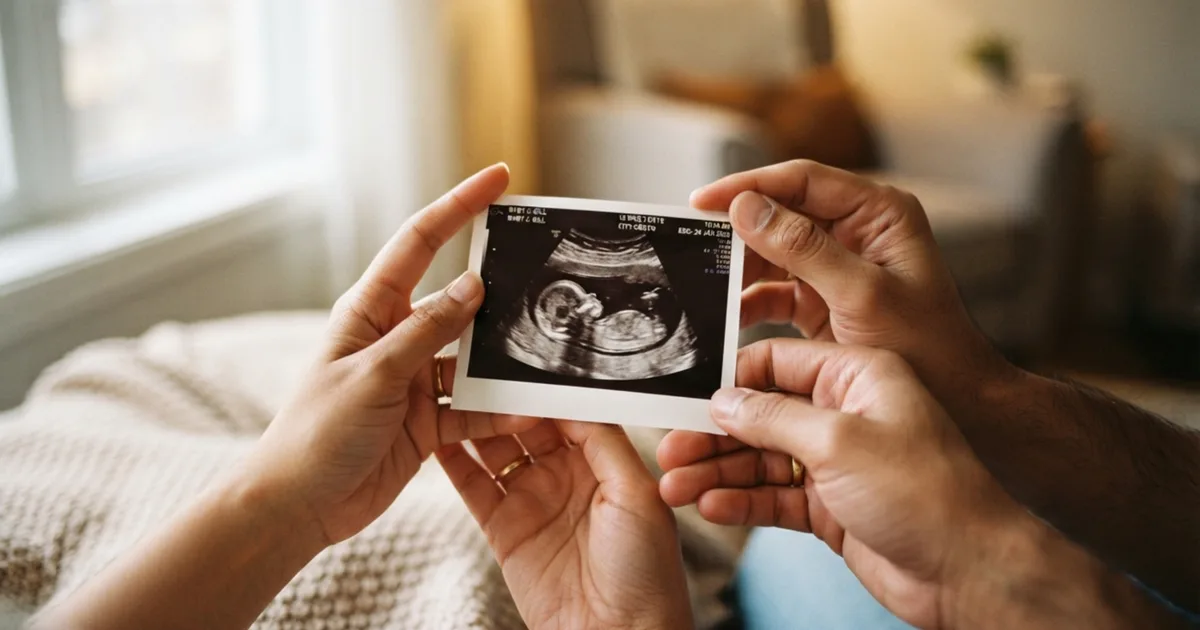 A printed ultrasound photo held gently in two hands