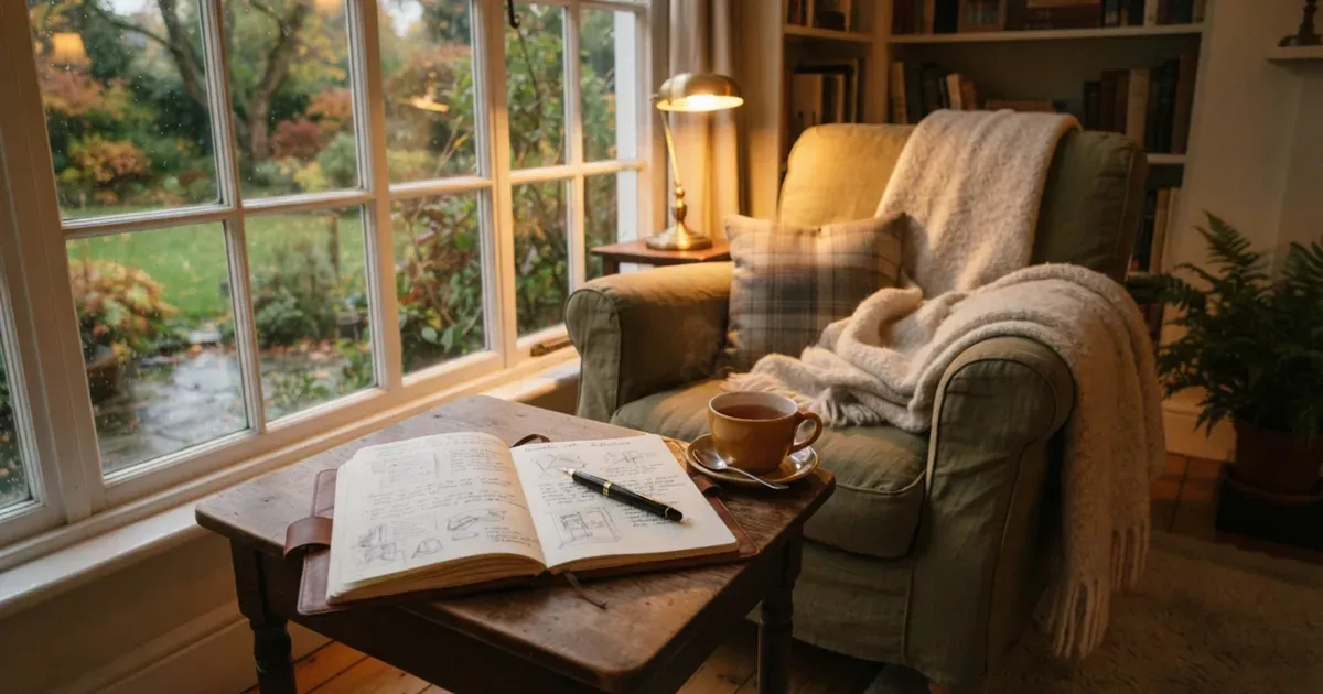 A quiet corner with a journal and a cup of tea, an alternative to stress eating