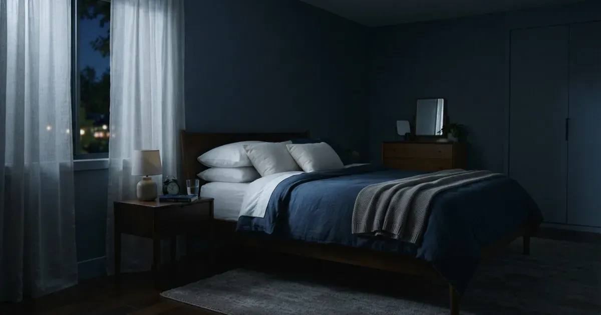 A dark, quiet bedroom set up for restful sleep
