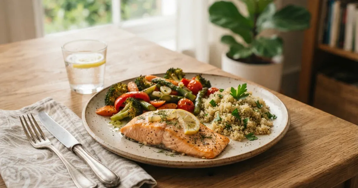 A simple home-cooked meal with balanced portions on a plate